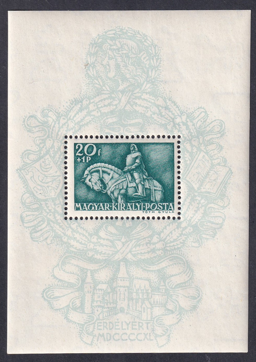 IMG_20260812_0003 1940. Mátyás király blokk - postatiszta + alkalmi bélyegzéssel