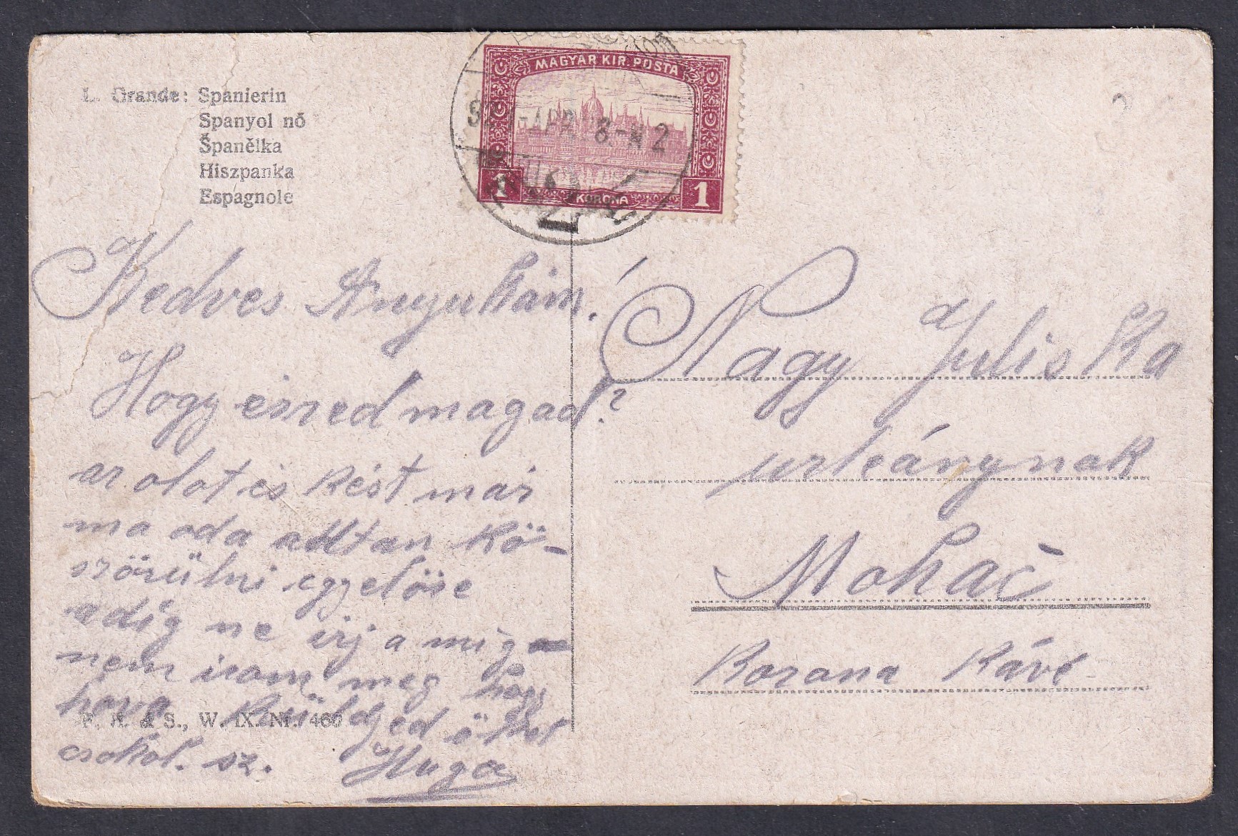 1921. Pécs, Mohácsra feladott képeslap