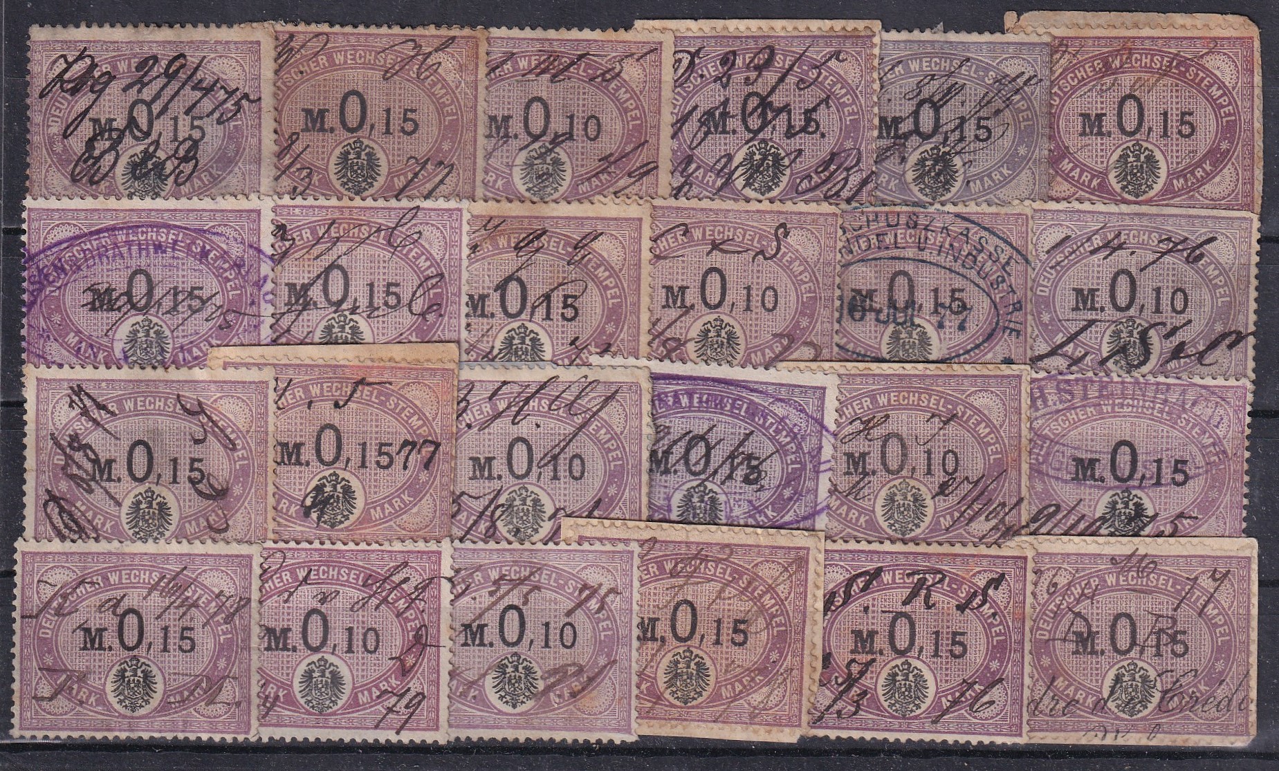 Német Birodalom, 1870-es–1910-es évek – 24 db „Deutscher Wechsel-Stempel” váltóilletékbélyeg