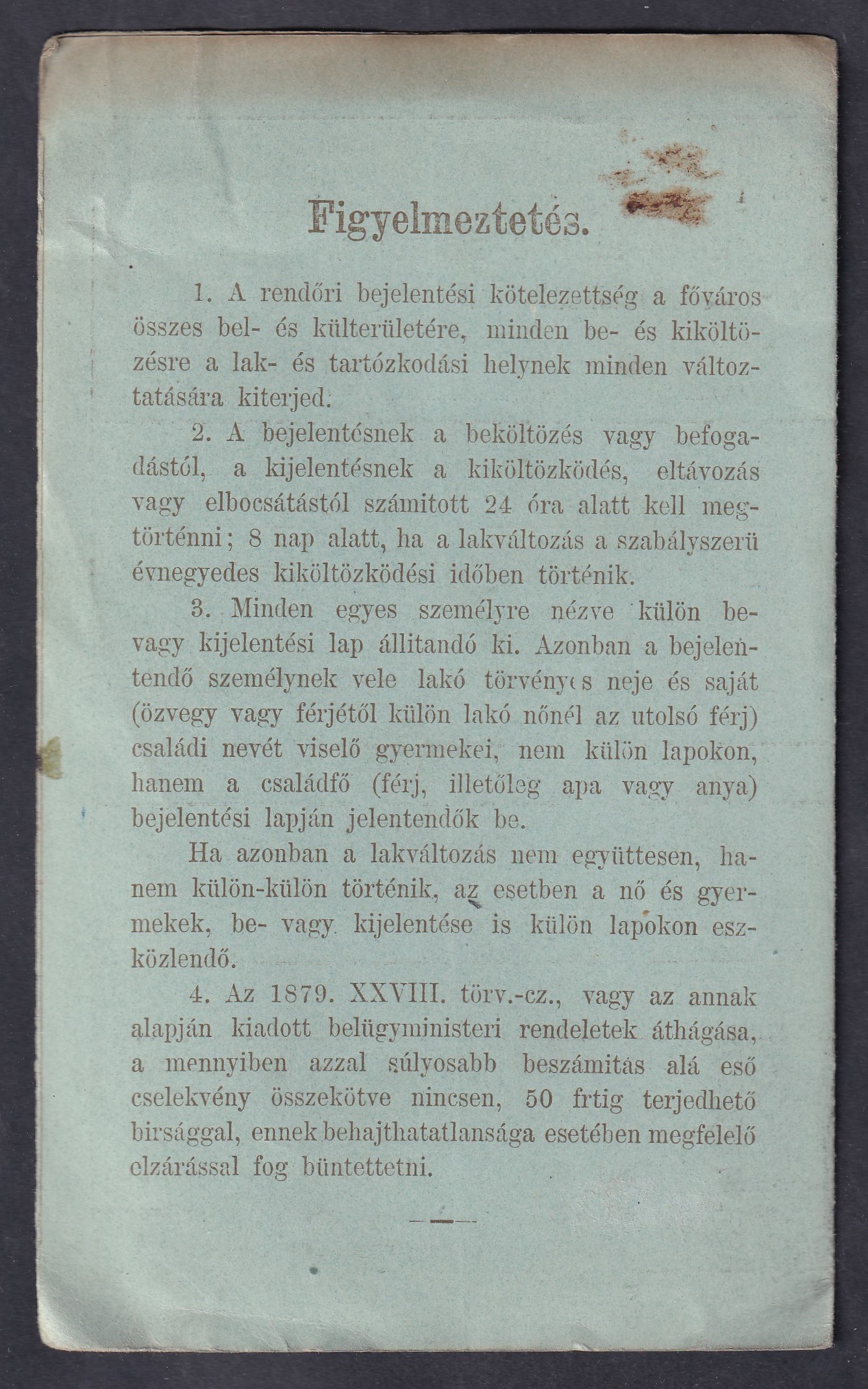 IMG_20260818_0008 2 krajcáros használatlan díjjegyes boríték barna díjjeggyel, zöldeskék papíron, a fő- és székvárosi Magyar Királyi Államrendőrség Bejelentési Hivatala részére – ritka rendőrségi nyomtatvány