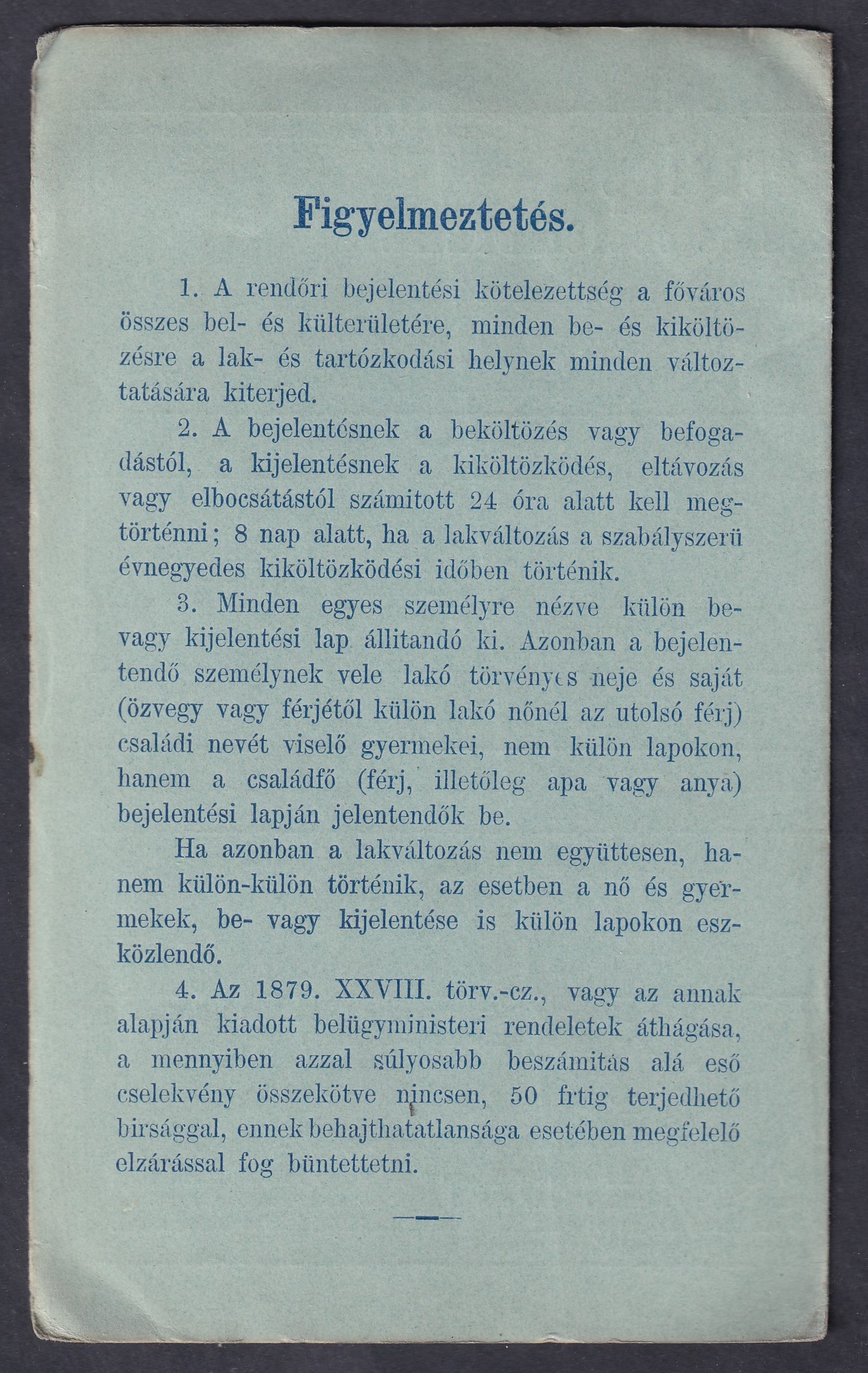 IMG_20260818_0011 2 krajcáros használatlan díjjegyes boríték kék díjjeggyel, zöldeskék papíron, a fő- és székvárosi Magyar Királyi Államrendőrség Bejelentési Hivatala részére – ritka rendőrségi nyomtatvány