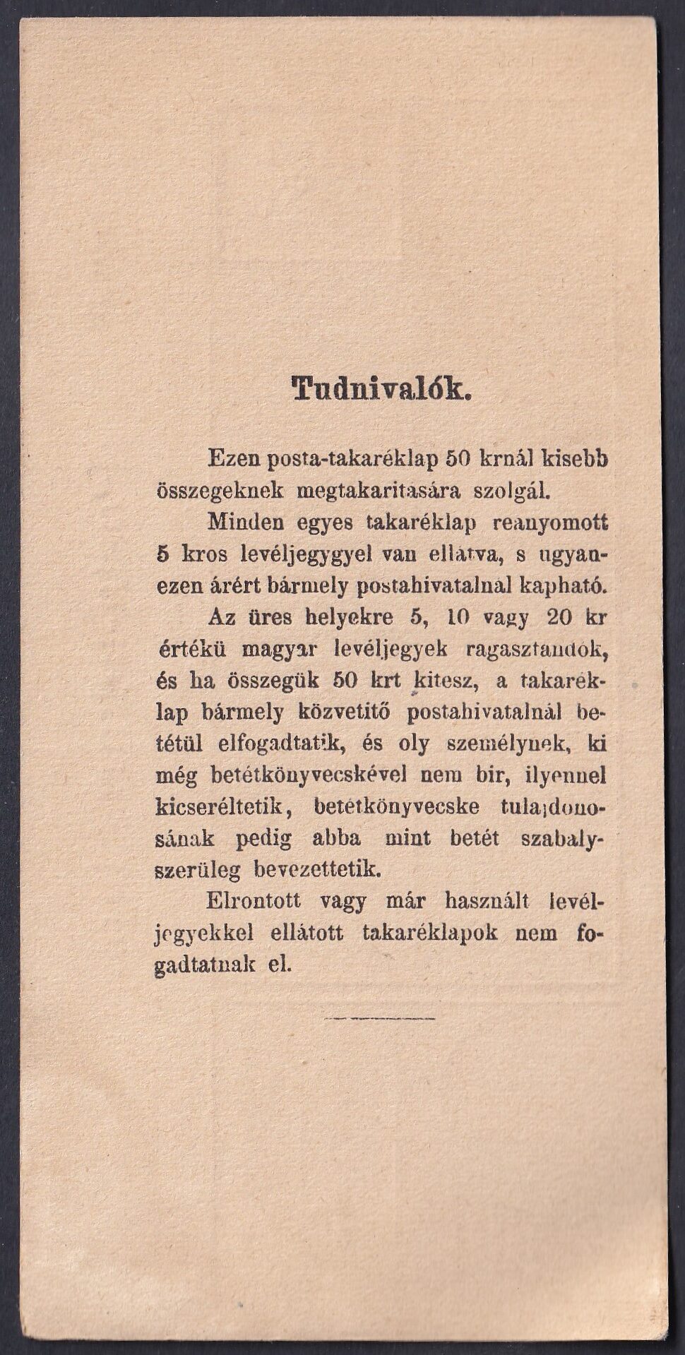 IMG_20260818_0034 1866. 5 krajcár díjjegyes hasznáéatlan Takaréklap, kiváló minőségben!