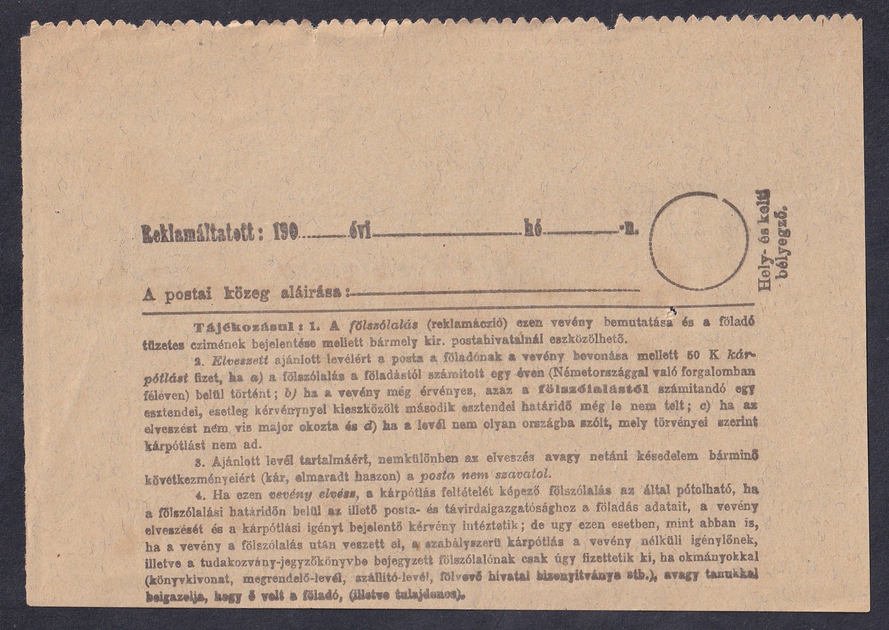 1904. PINKAFŐ / KOCSIPOSTA - Postai föladó-vevény