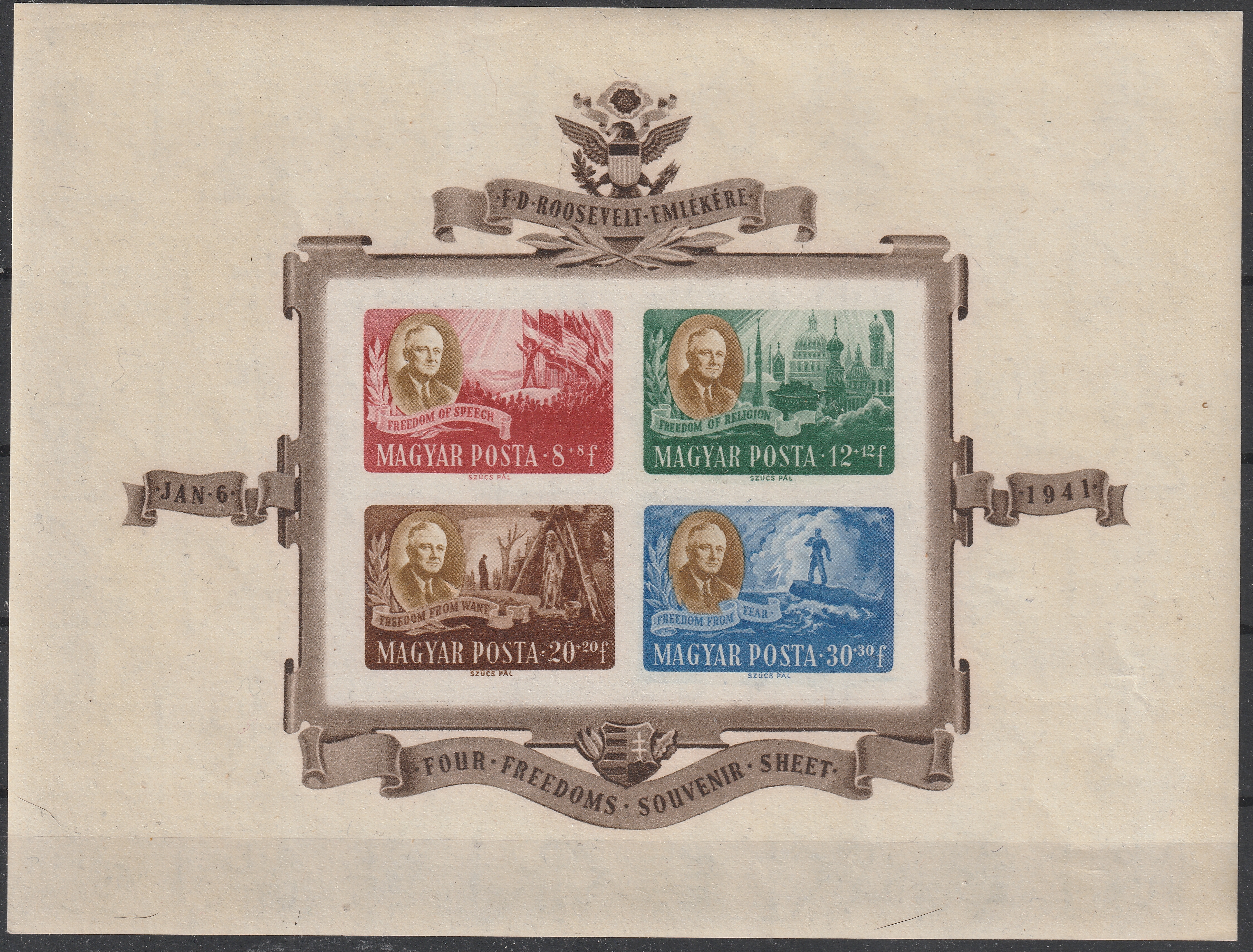 1947. F. D. Roosevelt vágott blokk – luxusminőség!