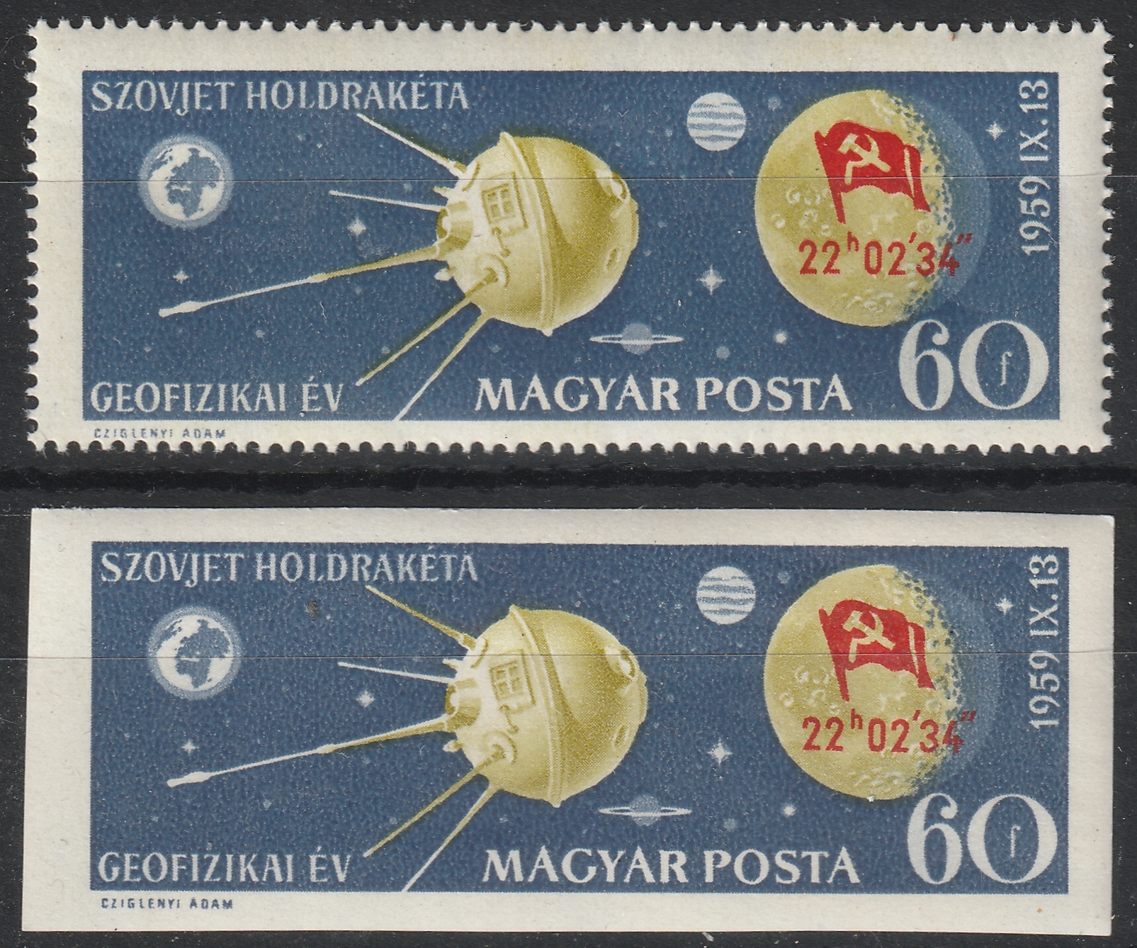 1959. Holdrakéta, fogazott és vágott vélyeg