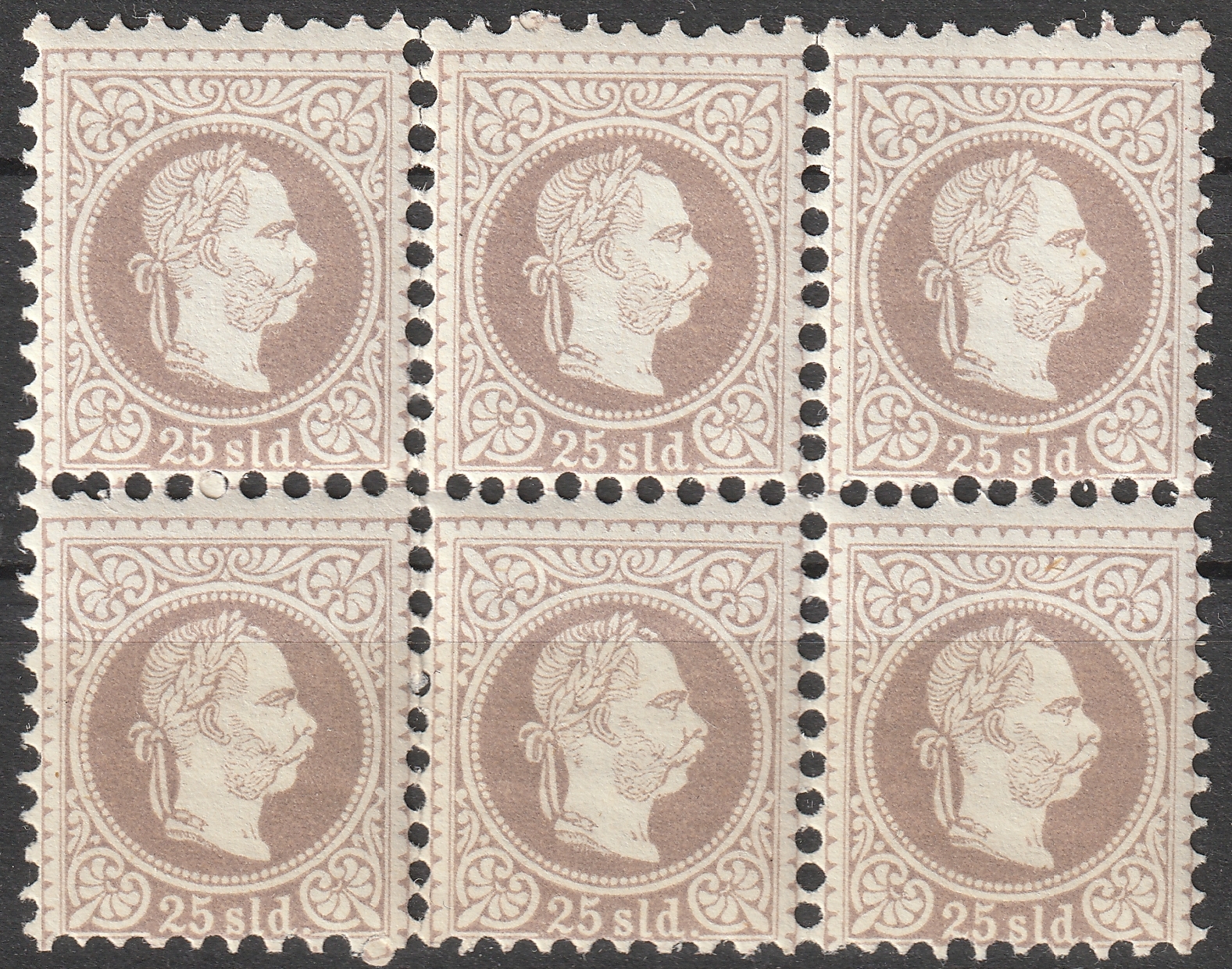 1876/83. Ausztria 25 soldi 6-os tömb