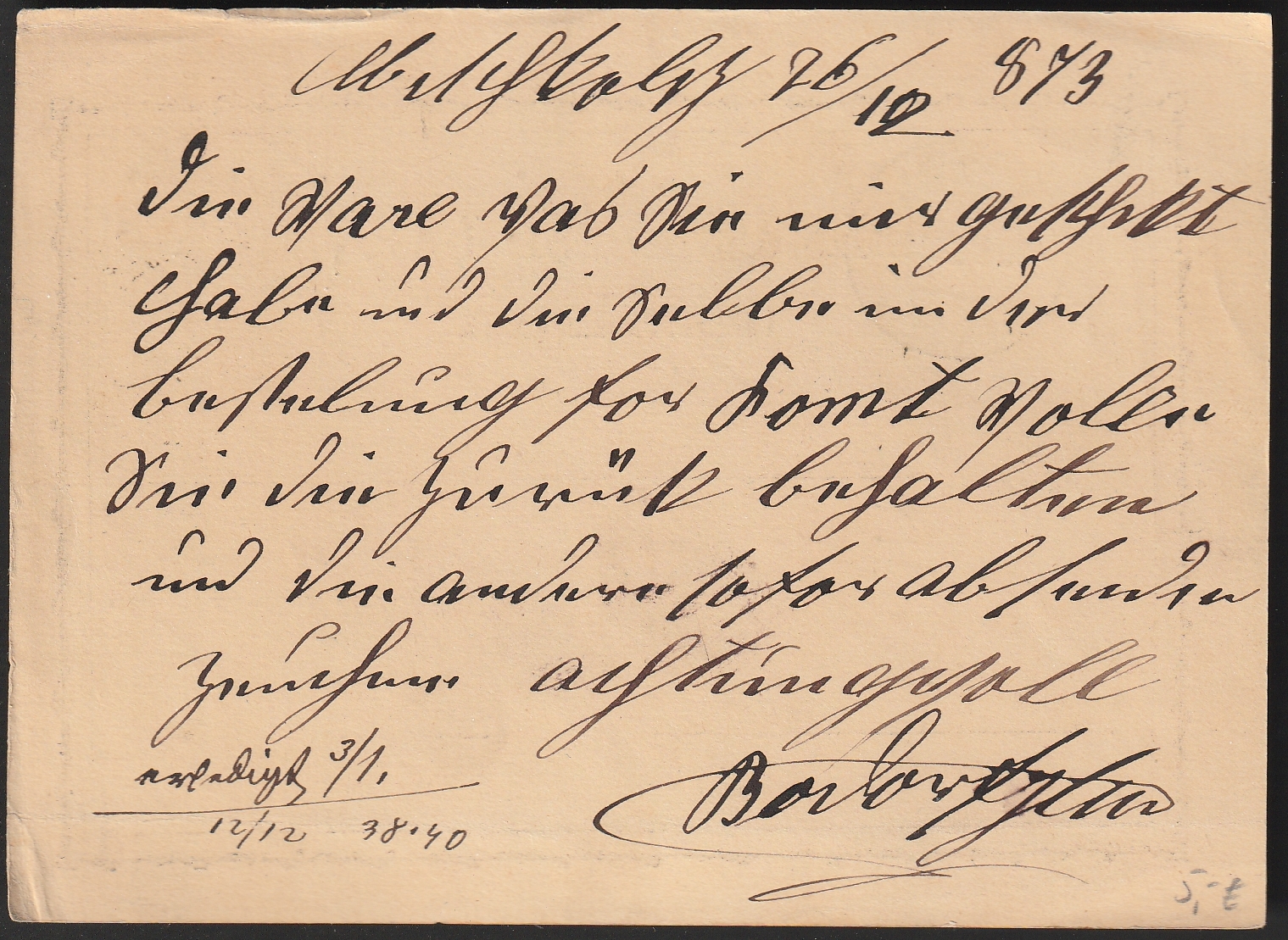 1873. MISKOLC, Pestre feladott levelezőlap