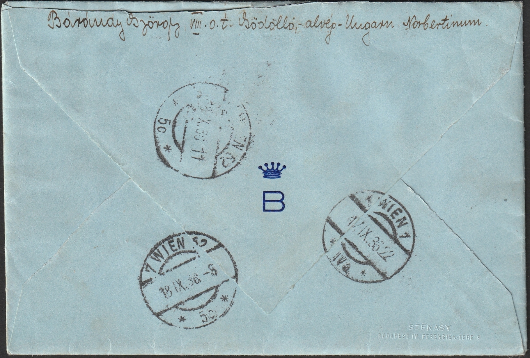1936. GÖDÖLLŐ, Bécsbe feladott ajánlott légiposta levél eredeti tartalommal - Budavár sorral bérmentesítve