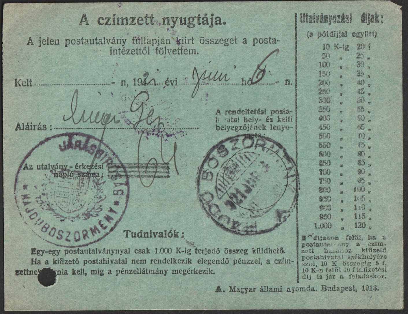 26_7_20260919_0214 1921. DEBRECZEN – Hajdu-Böszörménybe feladott postautalvány