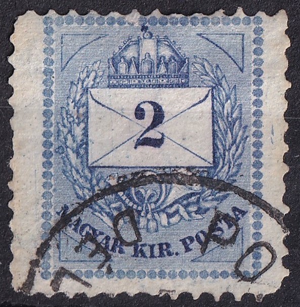 IMG_20260905_0009.1 1881. Színesszámú 2 krajcáros - indigókék, elfogazott méretekkel: 23x23,5 mm