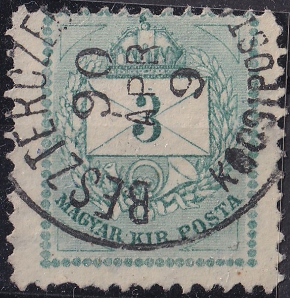 1881. 3kr jelentősen elfogazott méretekkel (22,5x23 mm) - BESZTERCZEBÁNYA / KOCSIPOSTA