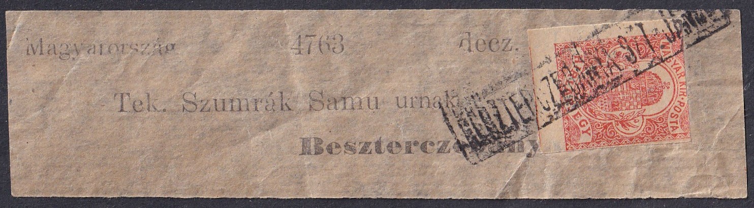 190?. Beszterczebányára feladott újságszalag – III. vízjeles Hírlapbélyeggel