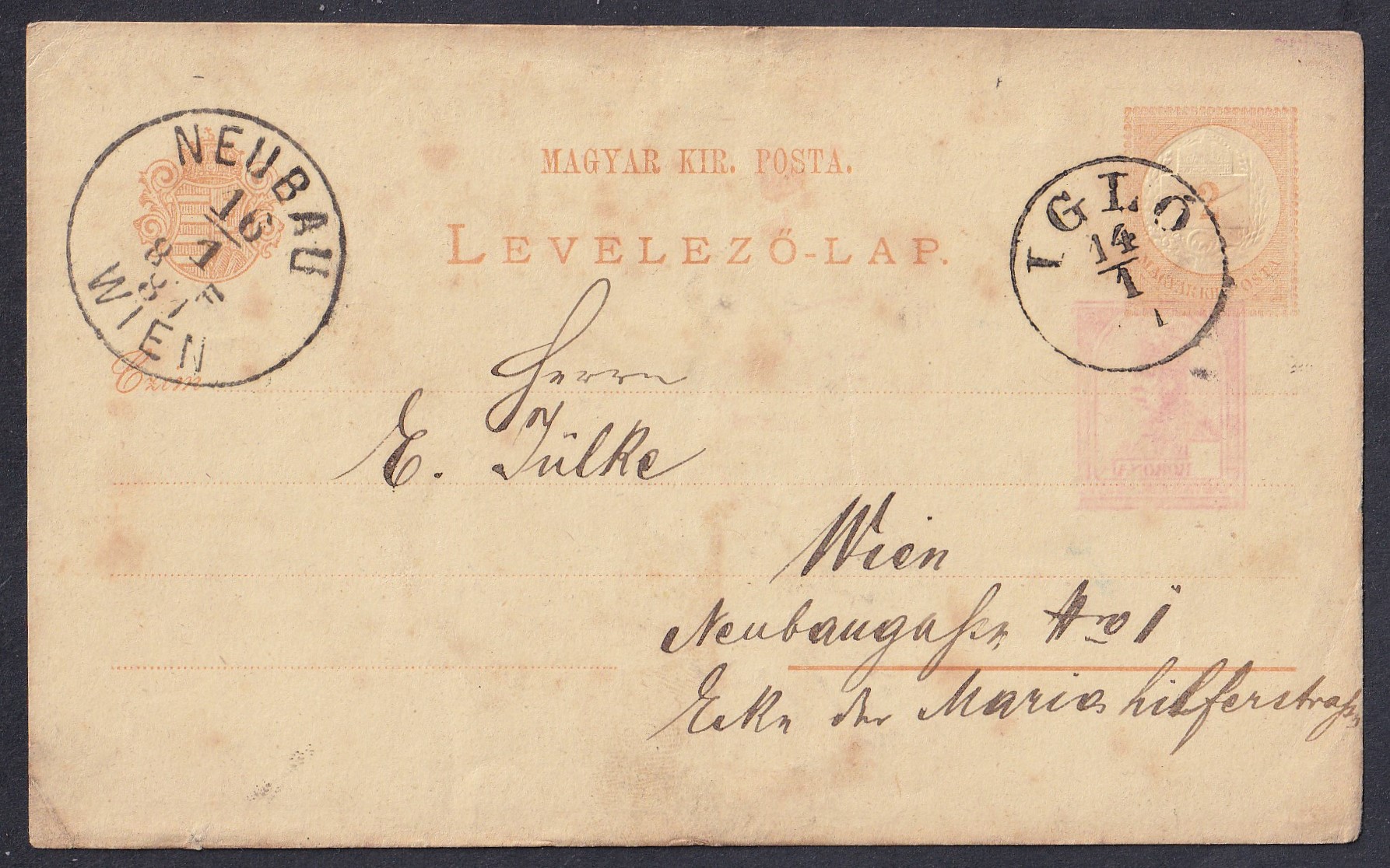 1881. Igló, Bécsbe feladott levelezőlap