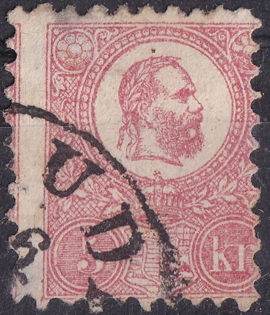 1871. Kőnyomat 5kr II. típus (hátoldalon kis elvékonyodás)