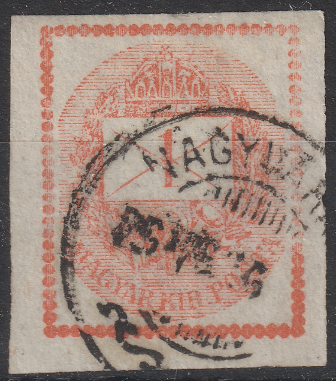 1881. Hírlapbélyeg, könyvnyomás – az alsó gyöngysor feltételezett lemezjavításával. Látványos, ritka darab!