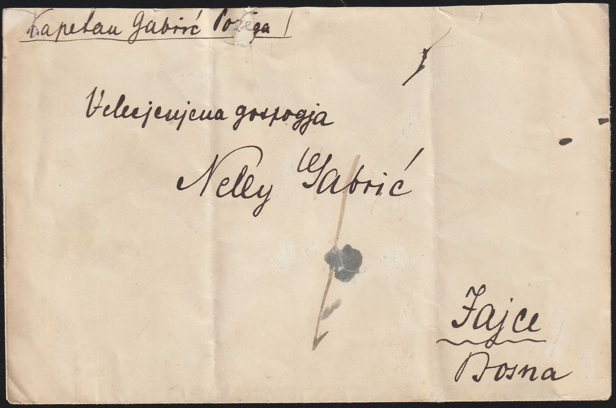 1919. POŽEGA – Jajcéba (Bosznia-Hercegovina) feladott levél, 1916-os postatakarékpénztári bélyeggel történt szükségbérmentesítéssel – MBK 300 pont++