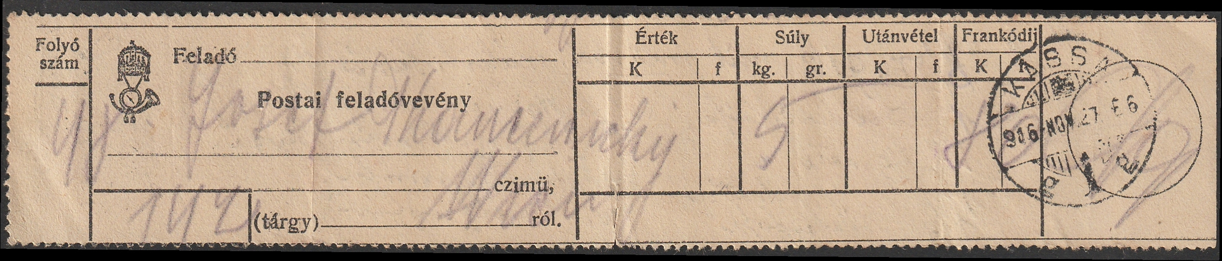Scan_26_6_20260923_0103 1916. KASSA, Postai feladóvény