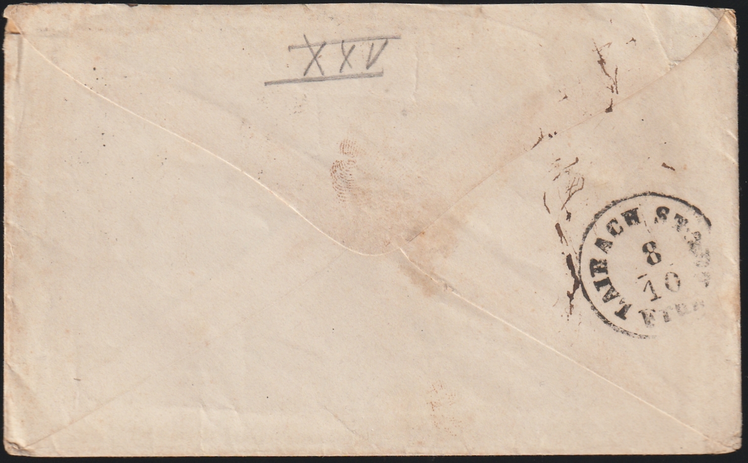 Scan_26_6_20260923_0191 1871. LŐCSE – Laibachba feladott levél, 5 krajcáros réznyomatos bélyeggel bérmentesítve