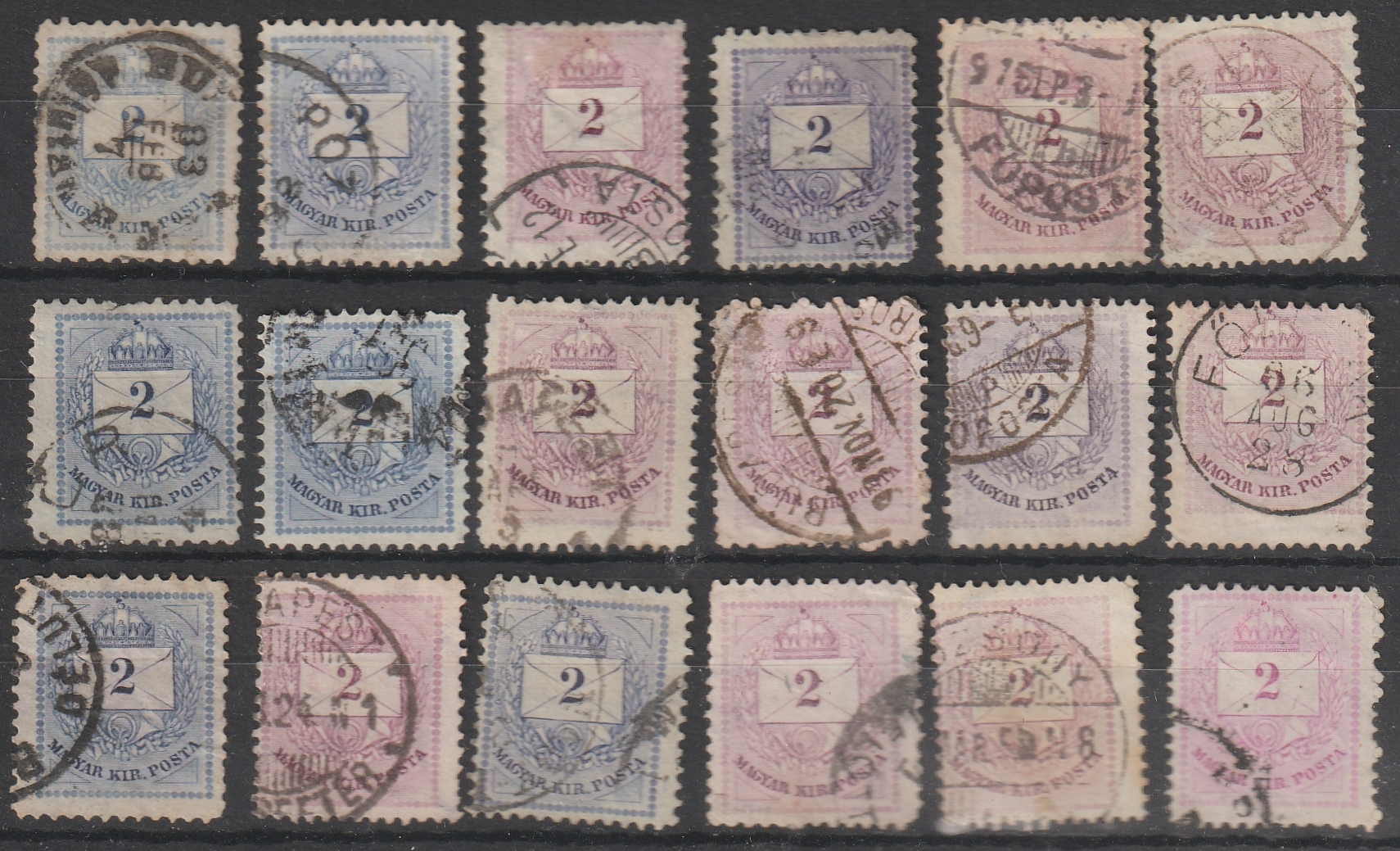 w_26_6_20260928_0001 1874-1881. Színesszámú krajcáros válogatás, fogazat és színárnyalat változatokkal