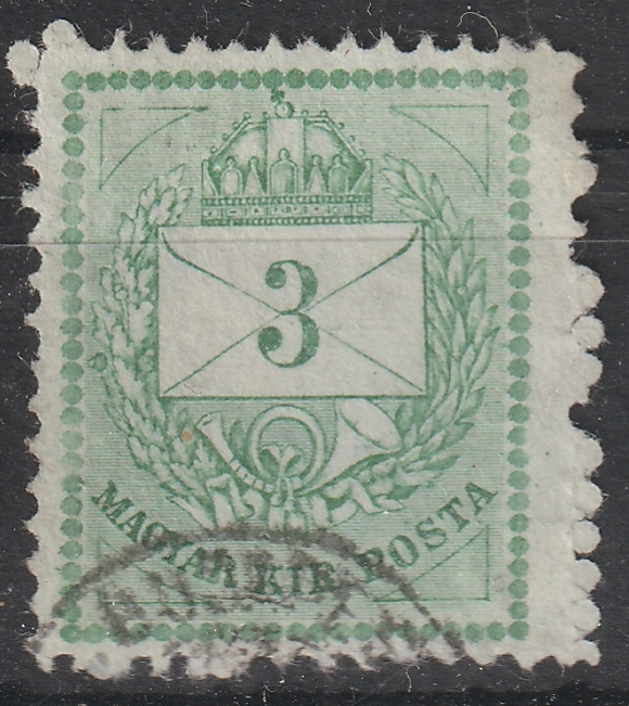 1874. 3 kr – durva metszetjavítások a háromszögekben és a felső gyöngysoron