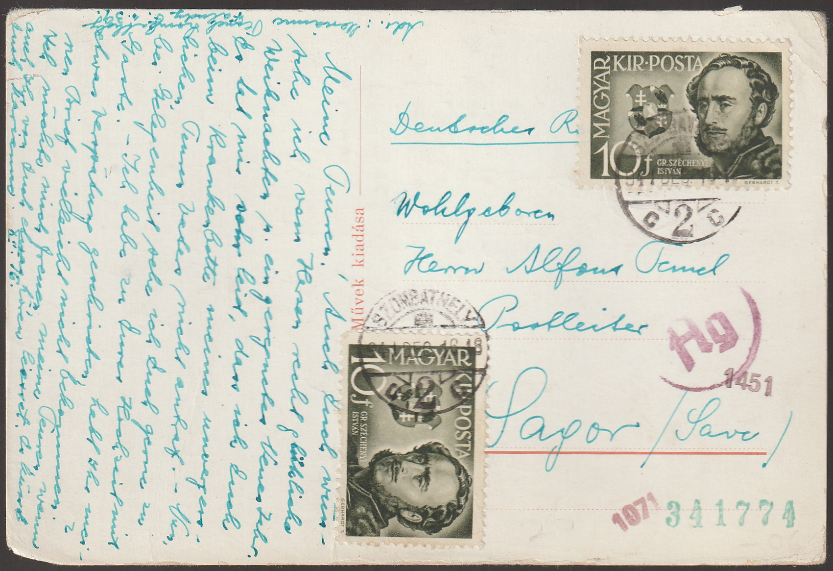 1941. SZOMBATHELY, Zagor /Save/”(Zagorje ob Savi)-ba feladott cenzúrázott képeslap