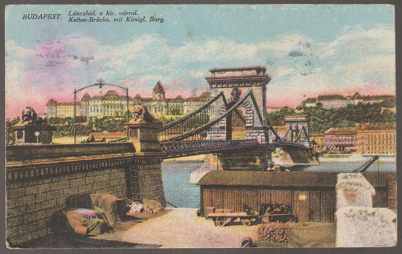 Budapest, Lánchíd, a kir. várral - képeslap